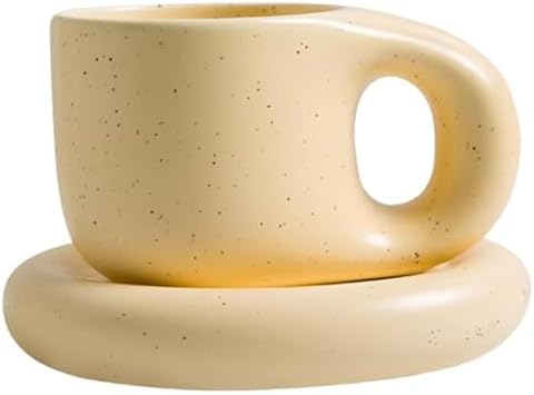 10oz Nordic Ceramic Coffee & Tea Mug, Saucer, Cute Cup, Lovers Gift, Beige by FilteredBlend