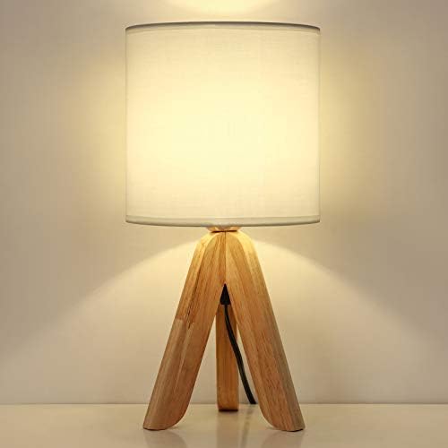 HAITRAL Small Bedside Table Lamp - Wooden Tripod Nightstand Lamp,13.4 Inch - Image 2