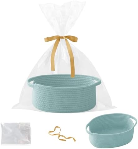 Woven Rope Basket - Baby Gift Basket with Bag & Ribbon, Aqua by HZFTJOY