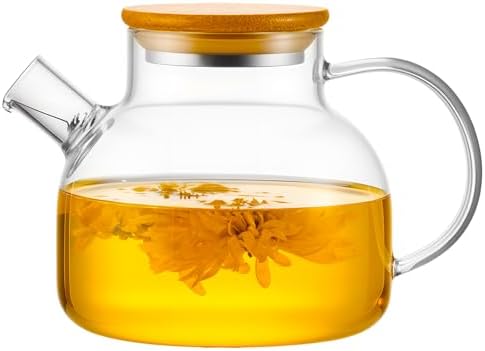 PARACITY Glass Teapot Stovetop 20 OZ/600ml, Borosilicate Clear Tea Kettle with Bamboo Lid, Glass Tea pot with Removable Filter Spout, Teapot Blooming and Loose Leaf Tea Maker Tea Brewer for Camping by PARACITY