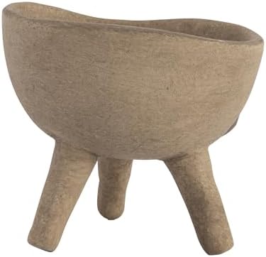 Creative Co-Op Round Terra-cotta Bowl with 3-Legs and Distressed Finish, Cream - Image 5