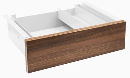 Desky Minimal Under Desk Drawer – Slim Pull-Out Metal Storage Organizer for Sit-Stand Desks, Smooth Glide, Space-Saving Design, Easy Mount, Jarrah Legno Laminate & White Frame by Desky