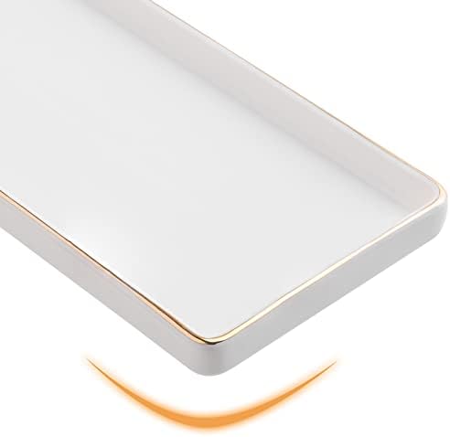 Gurygo 10" Bathroom Tray, Ceramic Vanity Trays for Bathroom, Small Ceramic Tray, Kitchen Soap Trays for Kitchen Counter (White with Gold-Edged, 10",Set/1) - Image 4