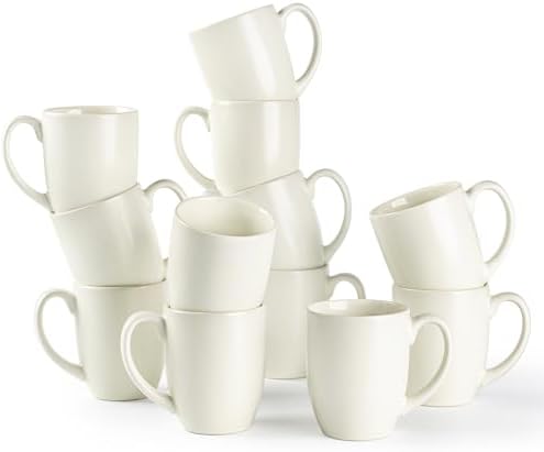 AmorArc 12oz Coffee Mugs Set of 12, Ceramic Coffee Cups Set-Light Beige by AmorArc