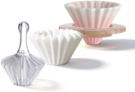 Bincoo Ceramic Coffee Dripper,Pour Over Coffee Dripper with Wood Stand, Flower-shape for 1-2 Cups Slow Brewing Maker for Home Cafe (3-Piece pink) by Bincoo
