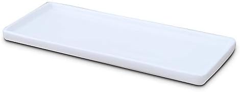 Ceramic Vanity Tray Small Rectangle, Bathtub Tray Bathroom Organizer, Cosmetics Holder for Tissue Candle Towel Plant Jewelry Ring Dish Dresser Perfume Shampoo-White(1 Pc)(Large) by LandHope