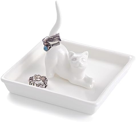 PUDDING CABIN Cat Mom Gifts for Women, Cat Ring Holder for Jewelry, Jewelry Tray Dish Rings Bracelets Earrings Trinket Tray, Gifts for Cats Lovers Mother's Day Birthday Christmas Wedding by PUDDINGCABIN