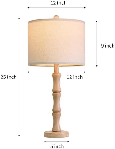 BOBOMOMO 25" Farmhouse Table Lamps Set of 2, Rustic Nightstand Lamps with Wood Grain Resin Base & Linen Shade, Standard Table Lamps for Bedroom, Living Room, Reading Nock & House Décor - Image 5