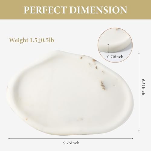 Koville Luxurious White Marble Vanity Tray, Cloud Shape Serving Stone Key Tray for Home Decor, 10"x7" Bathroom Marble Storage Trays, Stone Plate Holder for Perfume and Jewelry (Oriental Calacatta) - Image 3