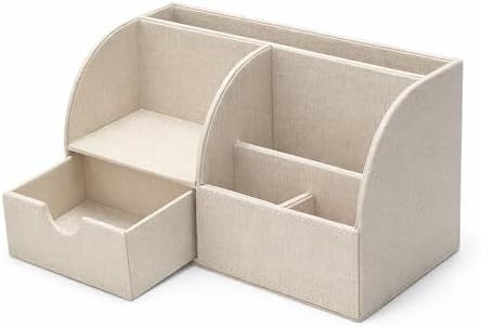 UnionBasic Desk Organizer - Multifunctional Leather Desktop Pen Holder Storage Box - Business Card/Pen/Pencil/Mobile Phone/Stationery Holder, Beige - Image 6