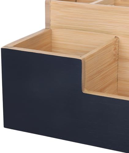 Relaxdays Bamboo Desk Organiser, 7 compartments, HxWxD: 11x30x15 cm, Office Storage, Desk Box, Black/Natural - Image 6