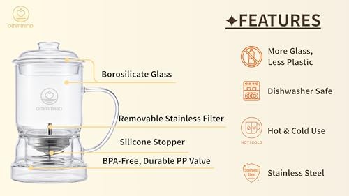 Glass Tea Infuser, Easy Drain for Loose Leaf, 15.2 oz, Clear - Image 7