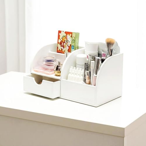 UnionBasic Desk Organizer - Multifunctional Leather Desktop Pen Holder Storage Box - Business Card/Pen/Pencil/Mobile Phone/Stationery Holder, White - Image 6