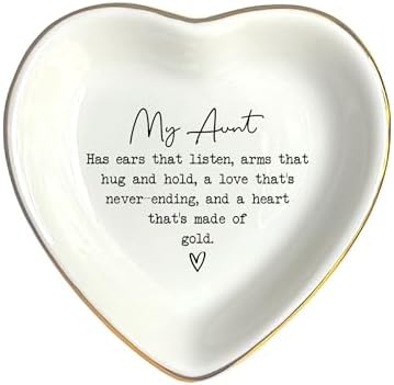 Aunt Gift Heart Ring Dish, White Ceramic Jewelry Dish, Jewelry Storage for Mothers Day, Auntie, Birthday Present for Aunty From Niece, Birthday Christmas Women Days Gifts Idea by HatafaFurni