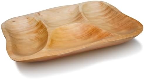 BTEOBFY Natural Wood 4-Compartment Divided Fruit Tray, Live Edge Handmade Serving Platter for Snacks, Sandwiches, Appetizers, Unique Hand-Carved Rustic Design by BTEOBFY