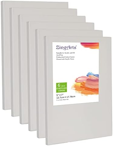 Canvases for Painting 5x7 Inch 6-Pack,100% Cotton Primed Painting Canvas Panels, Stretched Canvas Boards is for Professionals,Students & Kids, for Acrylic Paint, Oil, Watercolor, Gouache by ZingArts