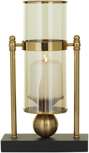 CosmoLiving by Cosmopolitan Metal Pillar Candle Holder with Metal Stand, 8" x 4" x 13", Gold by CosmoLiving