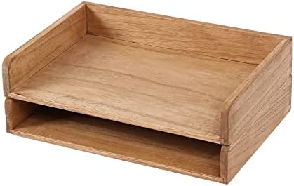 DDYURI Wood Stackable Paper Trays for Office Supplies and Accessories - Desk Organizer Tray for Letter Document Magazine -Wooden Desktop File Folder Holder Shelf 2 Set Light(2CTP-LT) by DDYURI