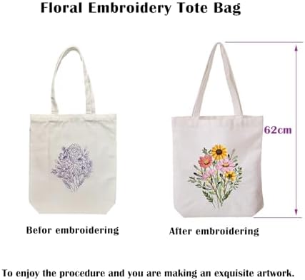 Vigdit Canvas Tote Bag Embroidery Kit for Beginners, Needlepoint Cross Stitch Kit for Adult Beginner, DIY Reusable Grocery Bags Embroidery Starter Kit with Stamped Floral Tools & Instructions - Image 7