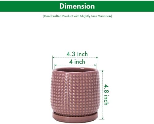 D'vine Dev Beaded Ceramic Pot with Saucer, 4 in, Blush Mauve, 27-C-Z-K - Image 3