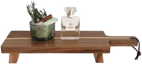 Acacia Wood Decorative Tray, Minimalist Design, Raised Legs by Unknown