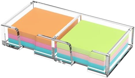 BEEGO Sticky Note Organizer - 3x3 in 2IN1 Crystal Clear Acrylic Notepad Holder Acrylic Sticky Note Dispenser Cute Memo Holder (NO Pads) for Dorm Room Office Desk Organization by beegoofficial
