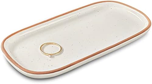 Mora Ceramic Decorative Tray - Rectangle 6.4in Dish for Jewelry, Perfume, Makeup, Accessories, Candle, in the Bathroom Vanity, Bedside, or Kitchen Counter. Cute Organizers - White by MORA