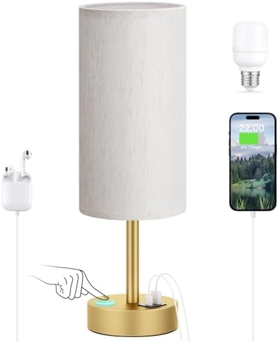 Dicoool Bedside Table Lamp for Bedroom - 3-Way Dimmable Touch Lamp, USB A+C by DicooolDirect