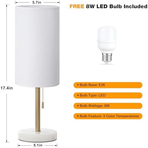 Dicoool 17" Bedside Table Lamp for Bedroom, Marble Desk Lamp with USB Ports - Image 4