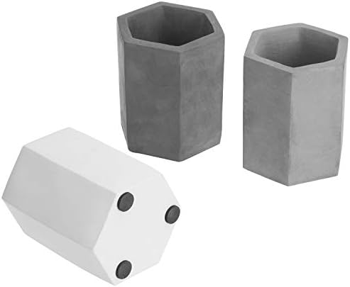 MyGift Cement Hexagon Pen Holders, Desktop Pencil Cups, Set of 3 - Image 5