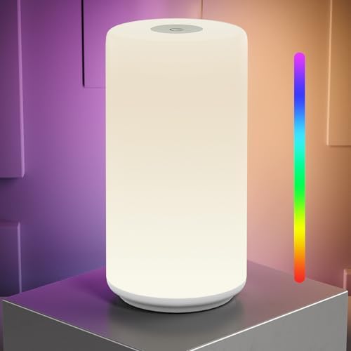 Touch Bedside Table Lamp, [RGB Mode] 3 Way Dimmable Warm White Lights for Bedroom, Multi-Color Smart Nightstand Lamp Desktop LED Lamp for Living Room Home Gifts by ROOTRO