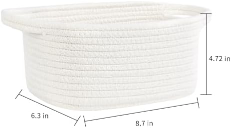 ABenkle Small Storage Basket, Mini Basket, Cute Tiny Cotton Rope Woven Basket, Shelf Basket, Boho Decorative Toy Storage Bin Gift Baskets, White - Image 2