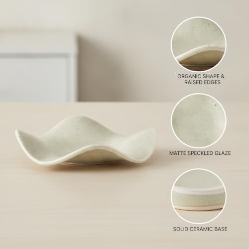 Ceramic Vanity Tray, Irregular Catchall Bowl for Jewelry and Keys, Modern Decorative Accent for Nightstand or Desktop, 7.7 x 7.7 Inches (1 PC) - Image 6