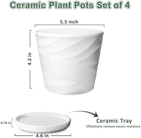 5 Inch Ceramic Plant Pots, 5.5 in Diameter, 4 Pack - Image 2