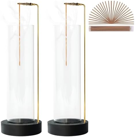 Incense Holder for Sticks, Anti-Ash Flying Incense Burner with 30 Incense Sticks, Detachable Glass Ash Catcher (Black, 2Pcs by GARMOLY