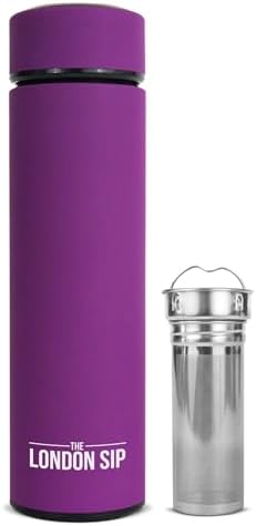 The London Sip Multi-Purpose Travel Mug and Tumbler Fruit Infused Flask Hot and Cold Double Wall Stainless Steel Thermos with Extra-Long Infuser, Purple by TheLondonSip