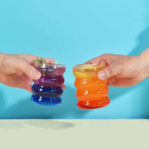 ALINK 16 oz Bubble Drinking Water Glasses Tumblers- Glass Cups Cute Ripple Shaped Vintage Ribbed Glassware- Cocktail,Soda, Juice, Coffee, Milk - Set of 4 - Image 7