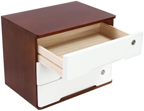 3-Tier Desktop Storage Box with Lockable Drawer, Wooden Desk Organizer for Office Supplies, Flat File Cabinet, Minimalist Design for Home & Office Use(Walnut+White) - Image 6