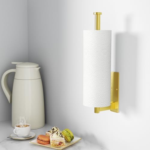 Paper Towel Holder Under Cabinet, Self-Adhesive or Drilling, Gold - Image 2