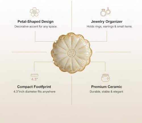 Petal Shaped Ceramic Jewelry Tray, Small Decorative Dish for Rings Earrings, Vanity Organizer for Nightstand Desk Bathroom (1 Piece) - Image 4