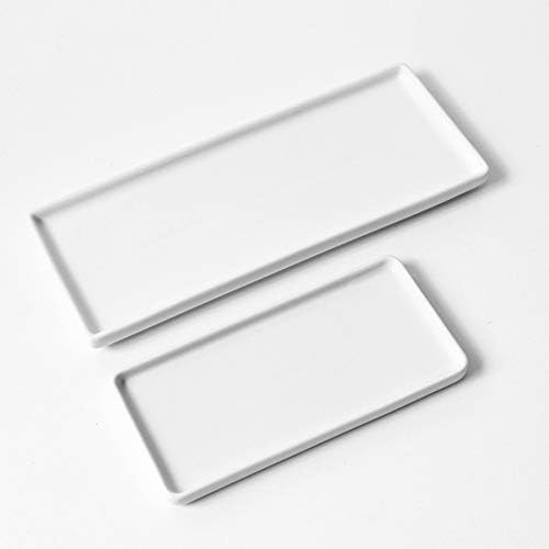 Ceramic Vanity Tray Small Rectangle, Bathtub Tray Bathroom Organizer, Cosmetics Holder for Tissue Candle Towel Plant Jewelry Ring Dish Dresser Perfume Shampoo-White(1 Pc)(Large) - Image 6
