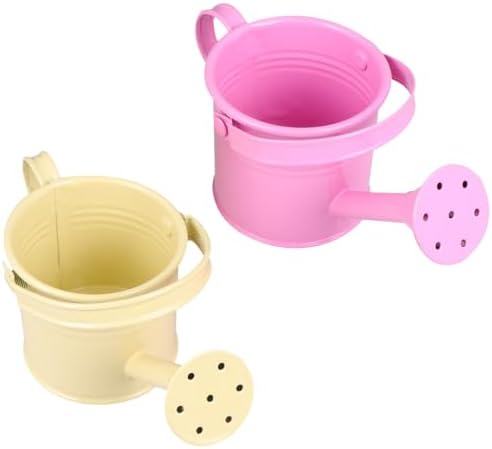 Totority Mini Iron Watering Can 2Pcs for Indoor Plants, Small Metal Watering Pot with Long Spout, 15cm Decorative Sprinkling Kettle for Succulents, Flowers and Desktop Gardening, Beige & Pink - Image 5