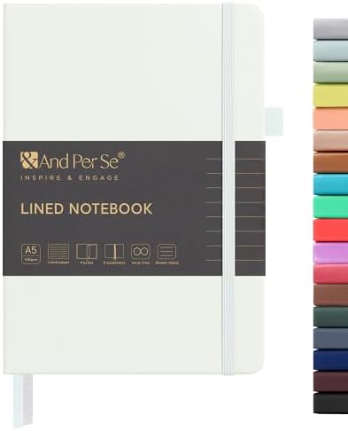 &And Per Se Lined Journal Notebook, 160 Pages, A5 5.7 x 8 inches College Ruled Thick Paper Notebook Journals for Writing, Hardcover Notebooks for Women Men Office School (1 Pack, White) by AndPerSe