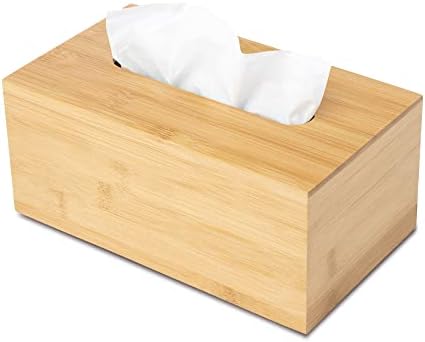 JUSK Design Tissue Box Holder, Modern, Minimalist, and Durable Wooden Bamboo Tissue Box with Sliding Bottom, Easy-Refill Premium-Quality Bamboo Tissue Box Cover, Fits 184-Count Box, Rectangular by JUSK