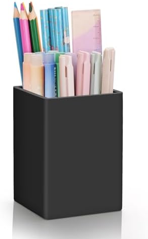 Pen Holder for Desk,Nordic Elegance Square Silicone Pencil Holder Soft Minimalist Desk Pen Cup Stand Waterproof Multifunctional Office Supplies for Home,Kids and School(Black) by minimaliving