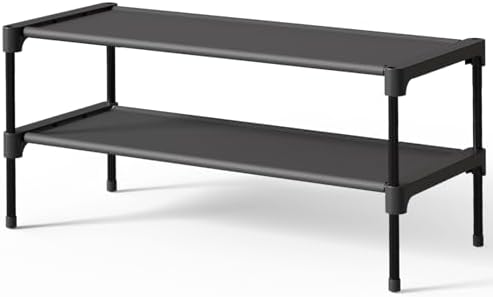 Kitsure Shoe Rack - Non-Woven Shoe Rack Shelf, Shoe Organizer for Closet, Entryway, Garage & Corridor, Stackable Shoe Shelves, 27.5" Wide - 2 Tier, Black by Kitsure