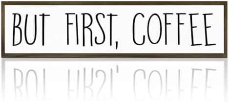 Coffee Signs for Coffees Station Decor, Farmhouse Table Shelf Decoration, Wall Art for Home Office Kitchen, Rustic Wooden Hanging Sign, But First Coffee Signs, 17.8x4x1.2 inches by WKYAER