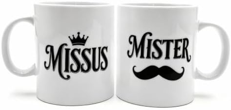 Couple Mug Set of 2,Porcelain Mr and Mrs Mug Set,11OZ Mister and Missus Cup Set of 2 as Engagement,Wedding,Newlywed Gifts Suiable for Bride&Groom,Bridal Shower, His&Hers, Valentines Day by Unknown