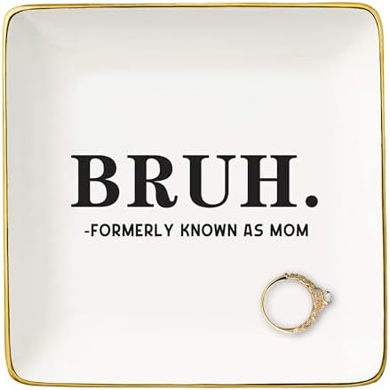 NZY Mothers Day,Birthday,Thanksgiving,Christmas Gift for Mother, Funny Mum Gift from Daughter Son-Ceramic Jewelry Tray Trinket Holder Ring Dish-Bruh,Formerly Known As Mom by NZY