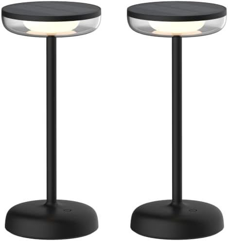 Cocktail Style Solar Table Lamp, USB-C, Dimmable, Black, 2pk by VerLuce